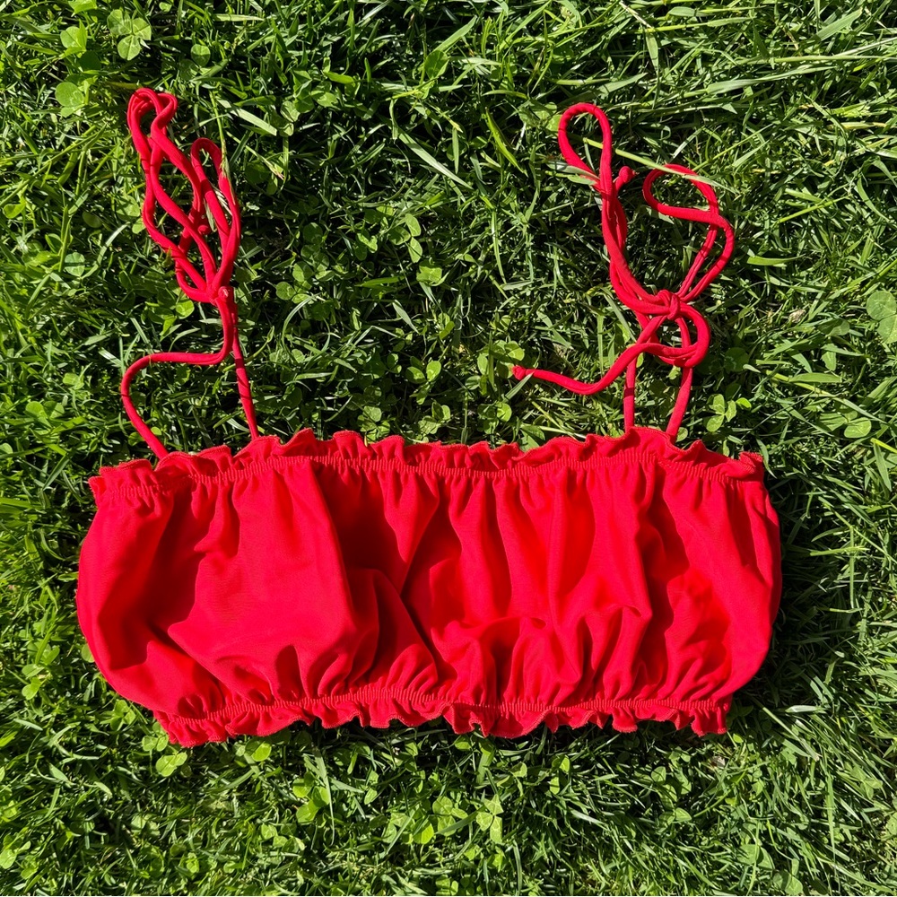 Reformation Red Lettuce Trim Bathing Suit Top